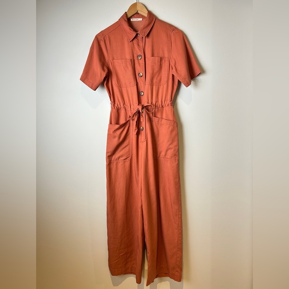 Marine Layer Pants - Marine Layer Baked Clay “Joni” Rust Jumpsuit - Button Front Drawstring Waist S